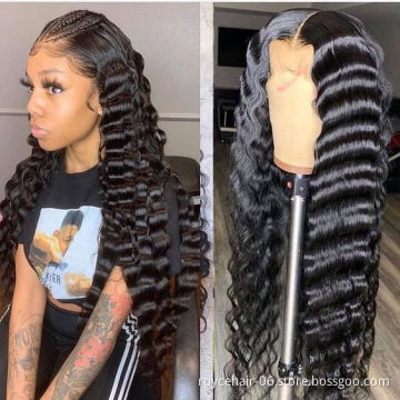 Wholesale Curly Water Deep Wave HD Transparent Swiss Undetectable 13x6 Lace Frontal Wig,Brazilian Virgin Remy Human Hair Wigs